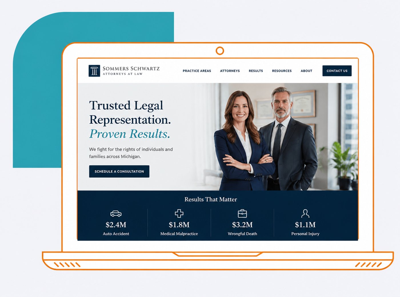 Law firm website built for PPC landing page conversions on desktop